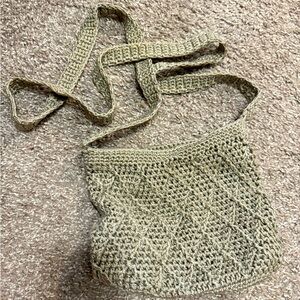Chateau Vintage Beige Woven Crochet Crossbody Zipper Purse Bag